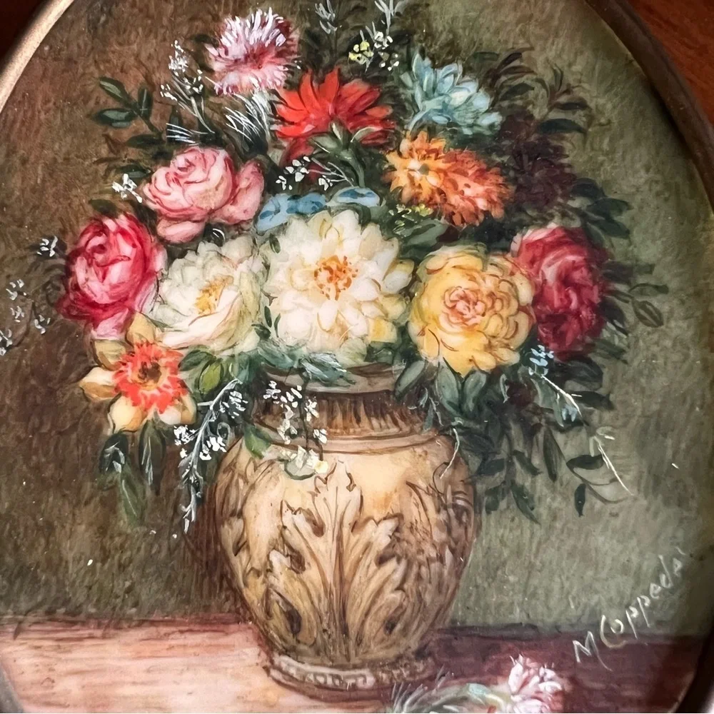 Antique Miniature - Framed Oil Painting a Bouquet of Flowers, circa 1850.